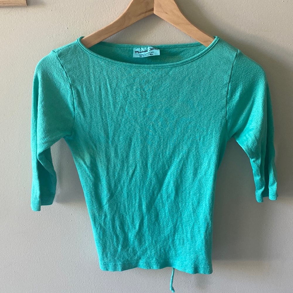 COPY - Michael Stars 3/4 Sleeve Seafoam Green Cropped Tie Back Shirt